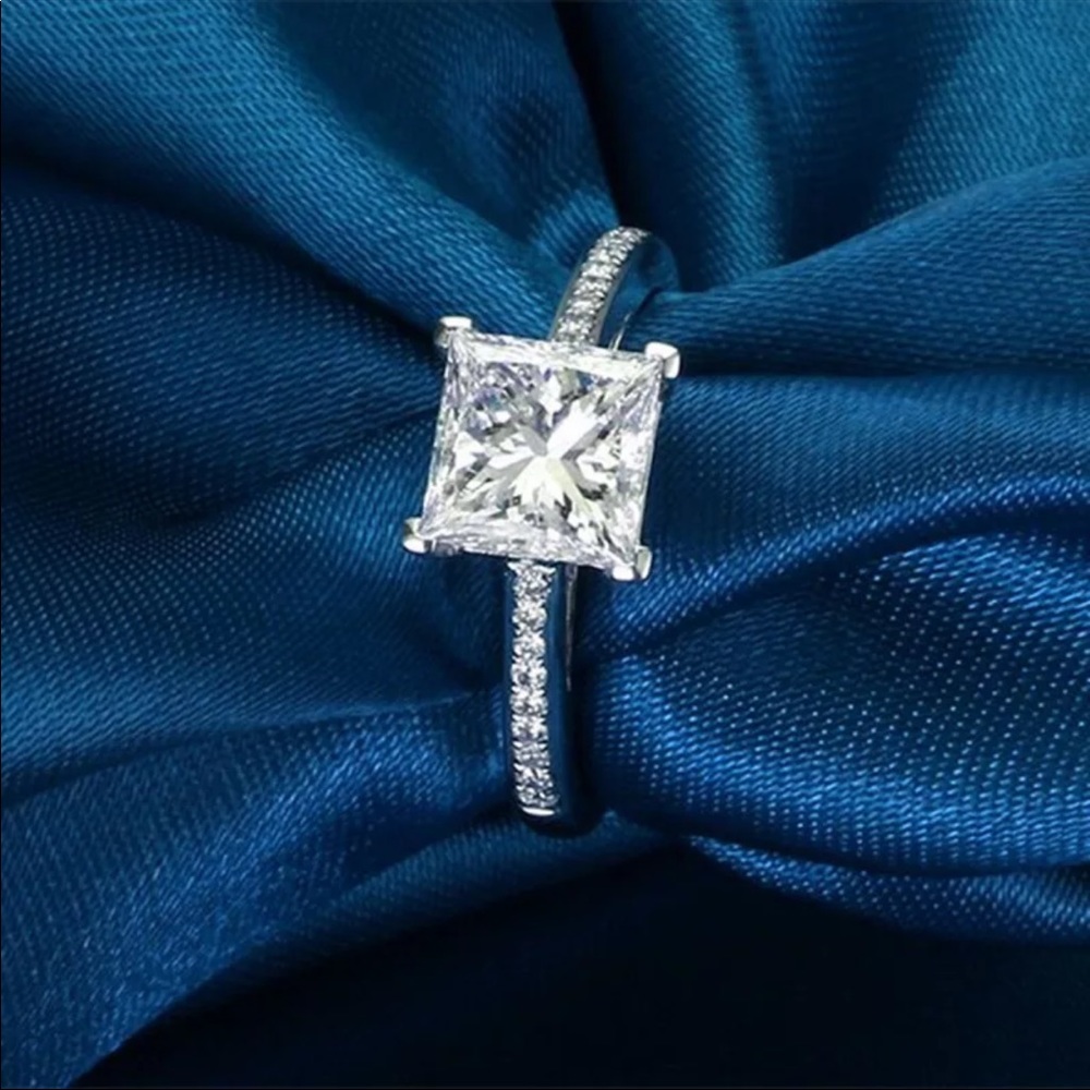 14K' White Princess Square Diamond Engagement Ring - Picture 4 of 6